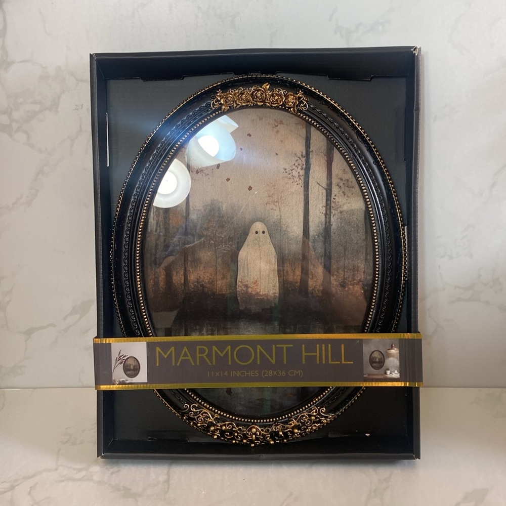 New Marmont Hill Viral Tik Tok Ghost Halloween Wall Art Black Gold Frame Hanging - Picture 3 of 5